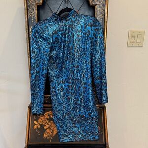 Tadashi Shoji Blue and Black Sequin Dress